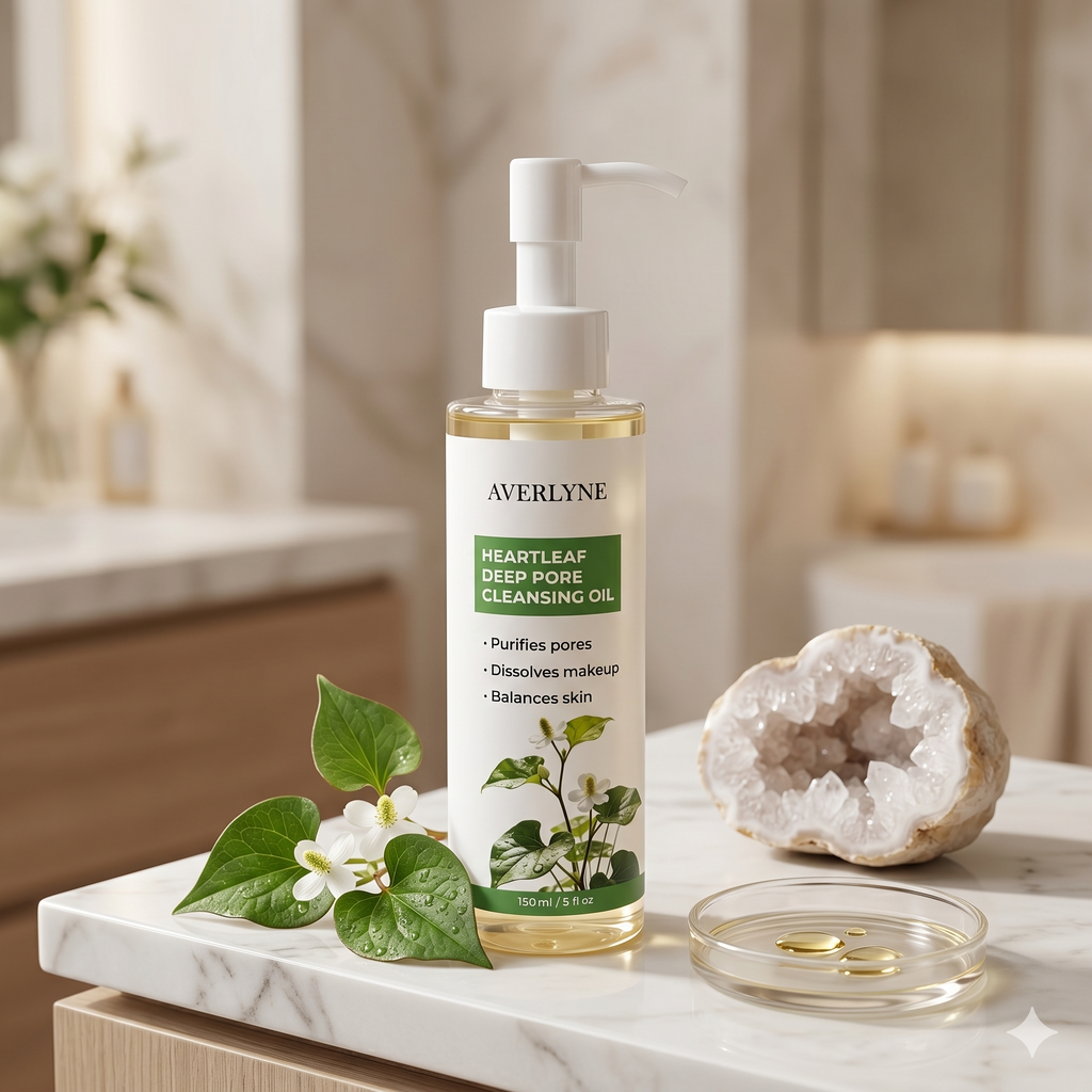 AVERLYNE Heartleaf Deep Pore Cleansing Oil – K-Beauty Makeup Remover for Double Cleansing – Purifies Pores, Dissolves Waterproof Makeup & Sebum – For Sensitive, Acne-Prone & Oily Skin – 5 fl oz (150ml)