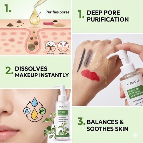 AVERLYNE Heartleaf Deep Pore Cleansing Oil – K-Beauty Makeup Remover for Double Cleansing – Purifies Pores, Dissolves Waterproof Makeup & Sebum – For Sensitive, Acne-Prone & Oily Skin – 5 fl oz (150ml)